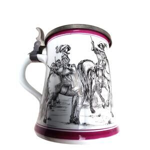 Vintage Royal Porzellan Bavaria Beer Stein Germany‎ KPM Porcelain w/ Pewter lid